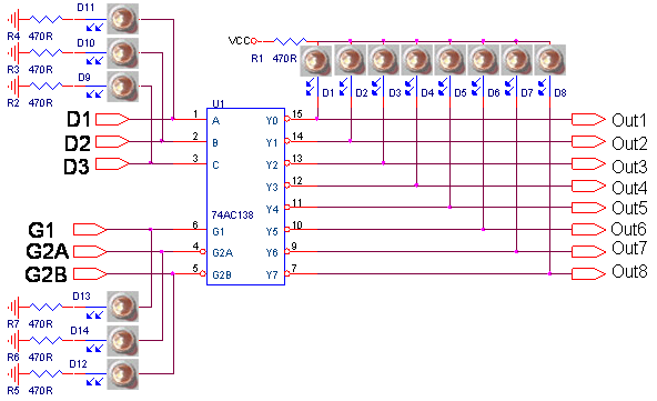 Các trạng thái Logic của IC Giải mã 3 Bit - 8 đường 74138