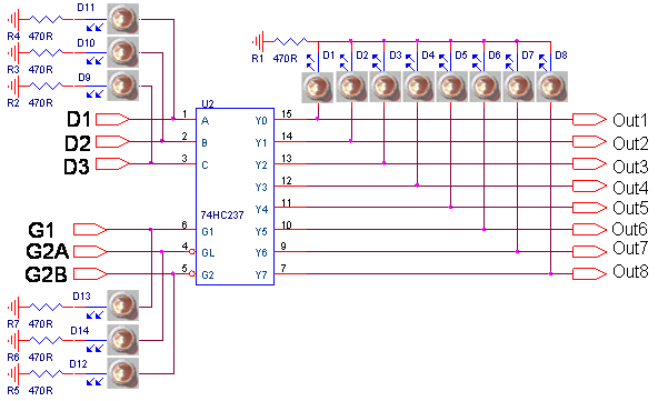 Các trạng thái Logic của IC Giải mã 3 Bit - 8 đường 74237